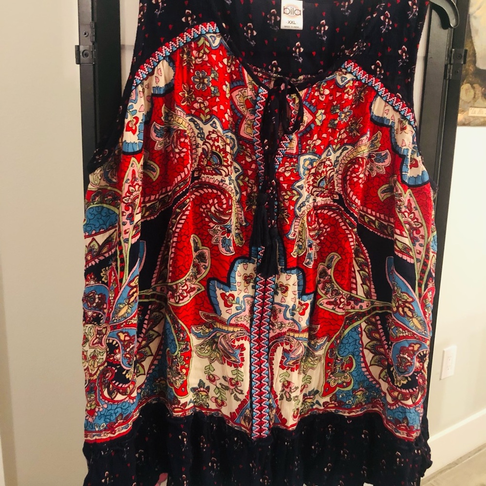 Bila Womens  Sleeveless Tunic Top Multi Ruffle Trim Tassels XXL